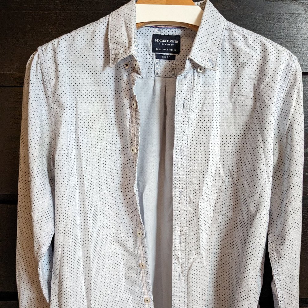 Light Blue with Dots Oxford Dress Shirt - Denim & Flower - Small - Slim Fit